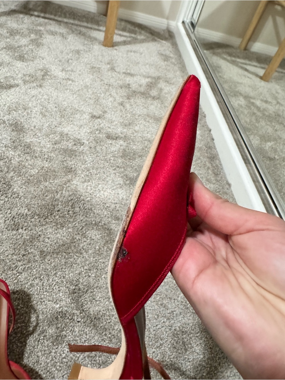 Reformation Red Satin Slingback Kitten Heel Pumps - Picture 4 of 4